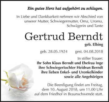 Traueranzeige von Gertrud Berndt von Mitteldeutsche Zeitung
