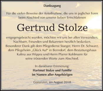 Traueranzeige von Gertrud Stolze von Mitteldeutsche Zeitung