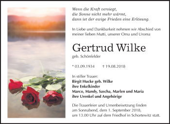 Traueranzeige von Gertrud Wilke von Mitteldeutsche Zeitung Köthen