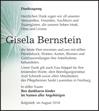Traueranzeige von Gisela Bernstein von Mitteldeutsche Zeitung