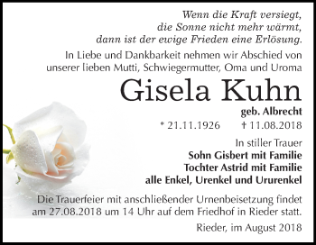 Traueranzeige von Gisela Kuhn von Mitteldeutsche Zeitung Quedlinburg