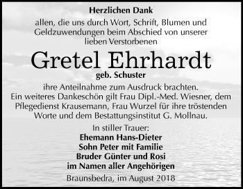 Traueranzeige von Gretel Ehrhardt von Mitteldeutsche Zeitung Merseburg/Querfurt