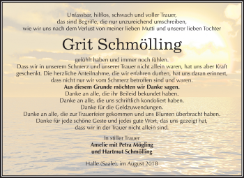 Traueranzeige von Grit Schmölling von Mitteldeutsche Zeitung Halle/Saalkreis