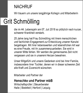Traueranzeige von Grit Schmölling von Mitteldeutsche Zeitung Halle/Saalkreis