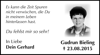 Traueranzeige von Gudrun Bieling von Mitteldeutsche Zeitung