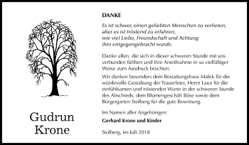 Traueranzeige von Gudrun Krone von Mitteldeutsche Zeitung