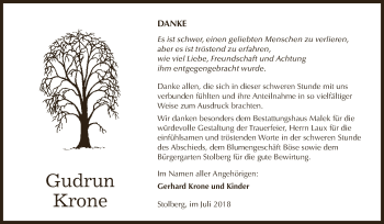 Traueranzeige von Gudrun Krone von Super Sonntag SGH Mansf. Land