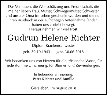 Traueranzeige von Gudrun Helene Richter von Mitteldeutsche Zeitung Aschersleben