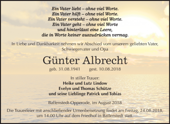 Traueranzeige von Günter Albrecht von Mitteldeutsche Zeitung Quedlinburg