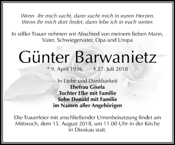 Traueranzeige von Günter Barwanietz von Mitteldeutsche Zeitung Halle/Saalkreis