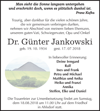 Traueranzeige von Günter Jankowski von Mitteldeutsche Zeitung