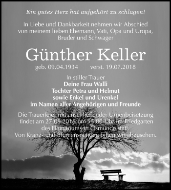 Traueranzeige von Günther Keller von Mitteldeutsche Zeitung Halle/Saalkreis