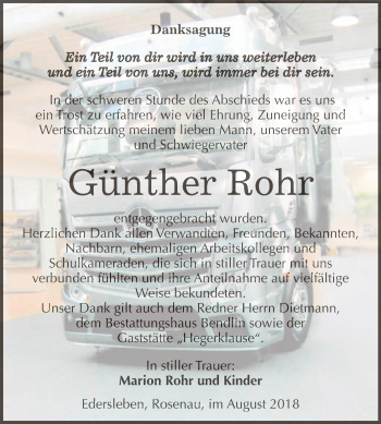 Traueranzeige von Günther Rohr von Super Sonntag SGH Mansf. Land