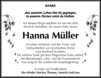 Traueranzeige von Hanna Müller von Mitteldeutsche Zeitung