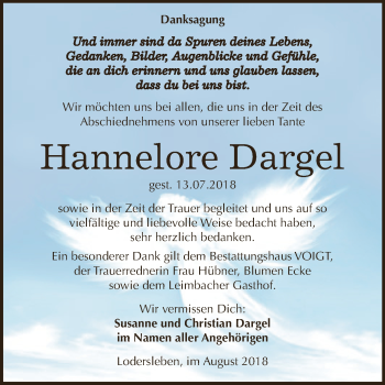 Traueranzeige von Hannelore Dargel von Super Sonntag SGH Mansf. Land