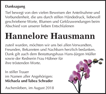 Traueranzeige von Hannelore Hausmann von Mitteldeutsche Zeitung Aschersleben