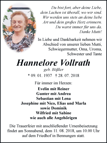 Traueranzeige von Hannelore Vollrath von Mitteldeutsche Zeitung