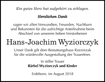 Traueranzeige von Hans-Joachim Wyziorczyk von Mitteldeutsche Zeitung