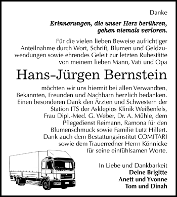 Traueranzeige von Hans-Jürgen Bernstein von Mitteldeutsche Zeitung Weißenfels