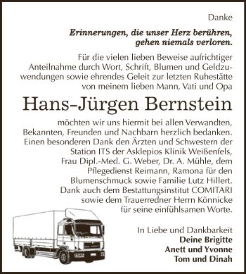 Traueranzeige von Hans-Jürgen Bernstein von WVG - Wochenspiegel NMB / WSF / ZTZ