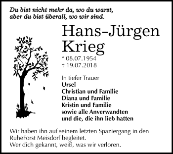 Traueranzeige von Hans-Jürgen Krieg von Mitteldeutsche Zeitung