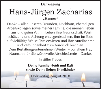 Traueranzeige von Hans-Jürgen Zacharias von Mitteldeutsche Zeitung Bitterfeld