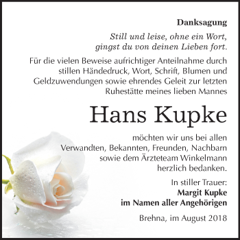 Traueranzeige von Hans Kupke von Mitteldeutsche Zeitung Bitterfeld