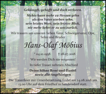 Traueranzeige von Hans-Olaf Möbius von Mitteldeutsche Zeitung Bitterfeld