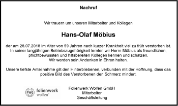 Traueranzeige von Hans-Olaf Möbius von Mitteldeutsche Zeitung Bitterfeld