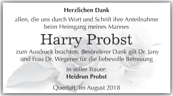 Traueranzeige von Harry Probst von Super Sonntag Merseburg