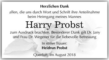 Traueranzeige von Harry Probst von Mitteldeutsche Zeitung Merseburg/Querfurt