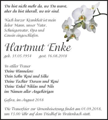 Traueranzeige von Hartmut Enke von Mitteldeutsche Zeitung Zeitz
