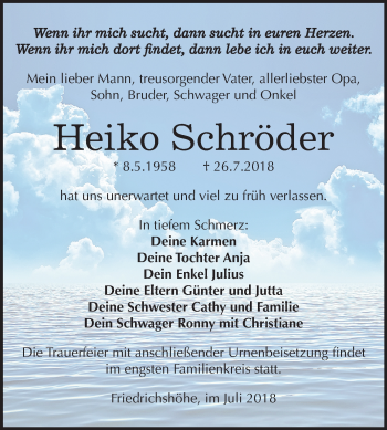 Traueranzeige von Heiko Schröder von Mitteldeutsche Zeitung