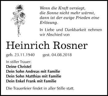 Traueranzeige von Heinrich Rosner von Mitteldeutsche Zeitung