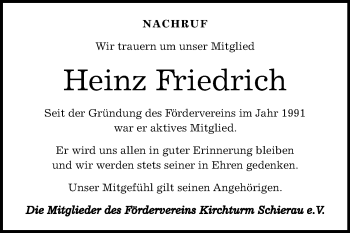 Traueranzeige von Heinz Friedrich von Mitteldeutsche Zeitung Bitterfeld