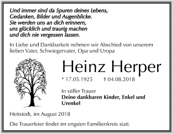 Traueranzeige von Heinz Herper von Mitteldeutsche Zeitung