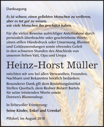 Traueranzeige von Heinz-Horst Müller von Mitteldeutsche Zeitung Köthen