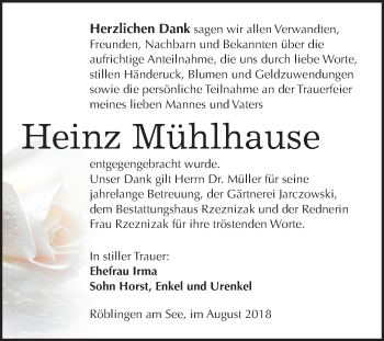 Traueranzeige von Heinz Mühlhause von Mitteldeutsche Zeitung