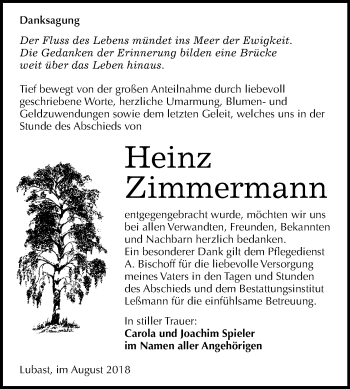 Traueranzeige von Heinz Zimmermann von Mitteldeutsche Zeitung