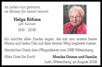 Traueranzeige von Helga Böhme von Mitteldeutsche Zeitung