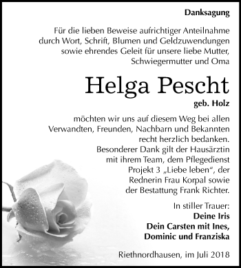Traueranzeige von Helga Pescht von Mitteldeutsche Zeitung