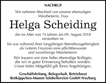 Traueranzeige von Helga Scheiding von Mitteldeutsche Zeitung