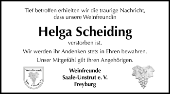Traueranzeige von Helga Scheiding von Mitteldeutsche Zeitung