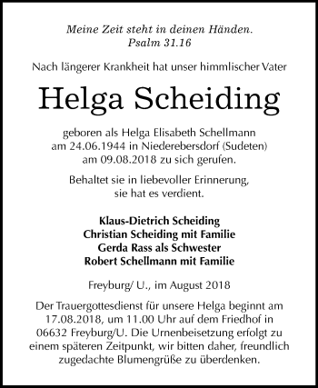 Traueranzeige von Helga Scheiding von Mitteldeutsche Zeitung