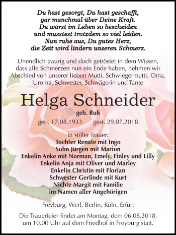 Traueranzeige von Helga Schneider von Mitteldeutsche Zeitung