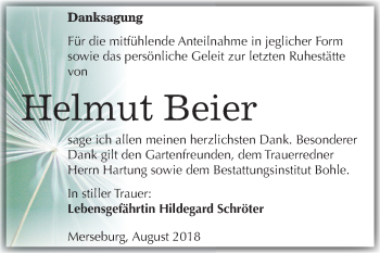 Traueranzeige von Helmut Beier von Mitteldeutsche Zeitung Merseburg/Querfurt
