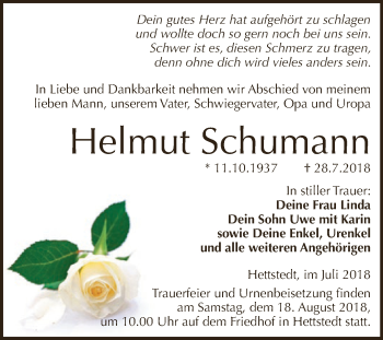 Traueranzeige von Helmut Schumann von Super Sonntag SGH Mansf. Land