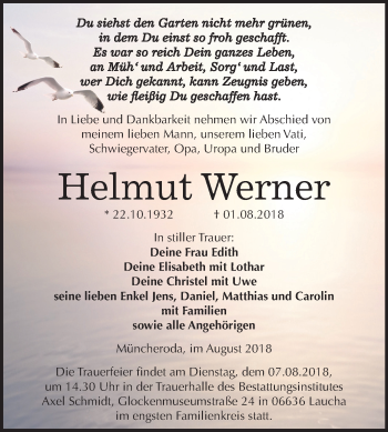 Traueranzeige von Helmut Werner von Mitteldeutsche Zeitung