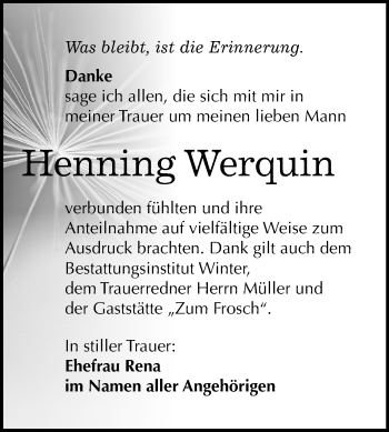 Traueranzeige von Henning Werquin von Mitteldeutsche Zeitung Bitterfeld