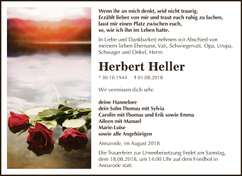Traueranzeige von Herbert Heller von Wochenspiegel Mansfelder Land